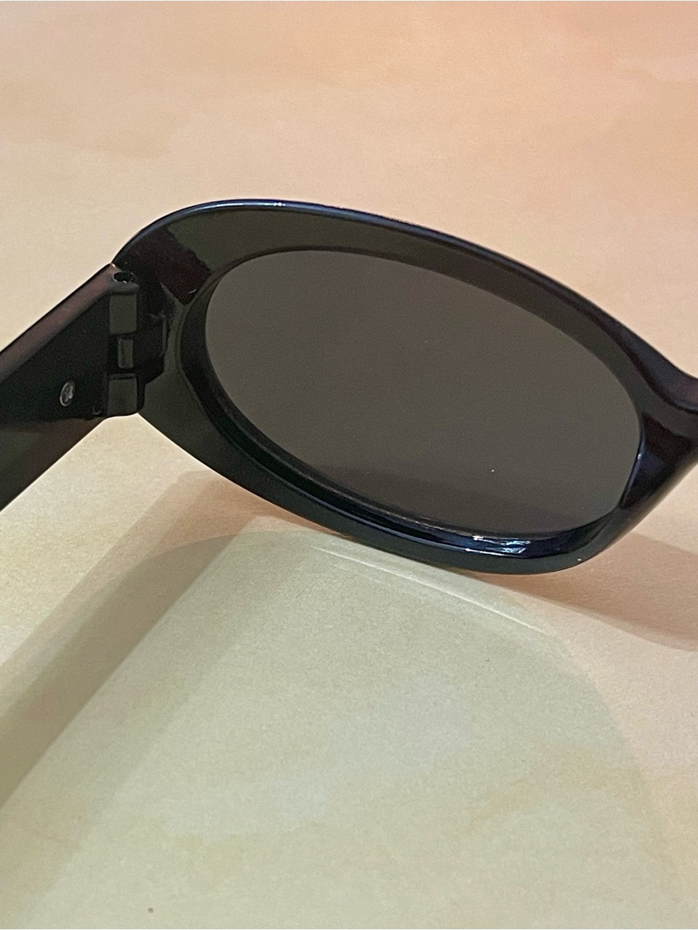 Free People Glossy Black Slim Oval Retro Boho Sunglasses with gold accents - Picture 4 of 15